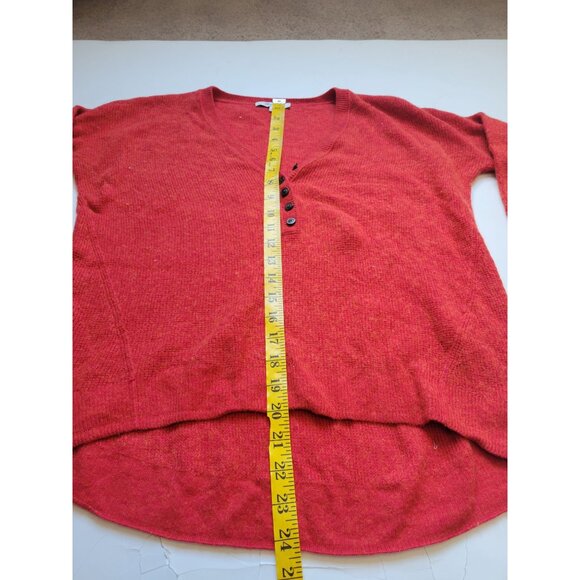 Madewell Wool Alpaca Blend Red Orange 3/4 Button Sweater Womens XS Waffle - Picture 11 of 13